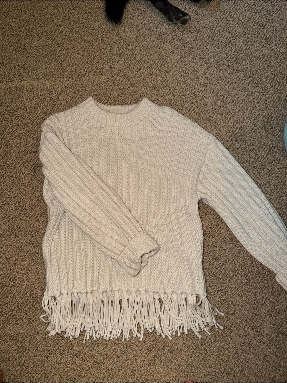 H&M Cream Fringe Hem Turtleneck Sweater